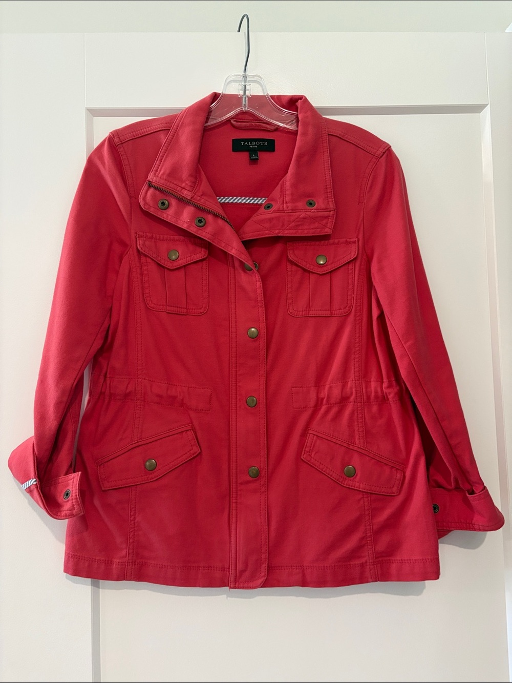 Talbots Bright Red Utility Jacket with Snap Front